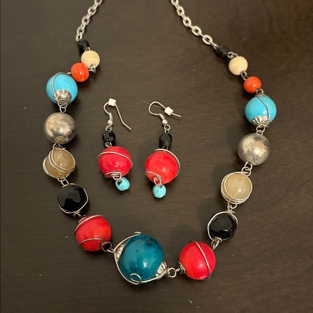 Colorful Beaded Necklace & Earrings set